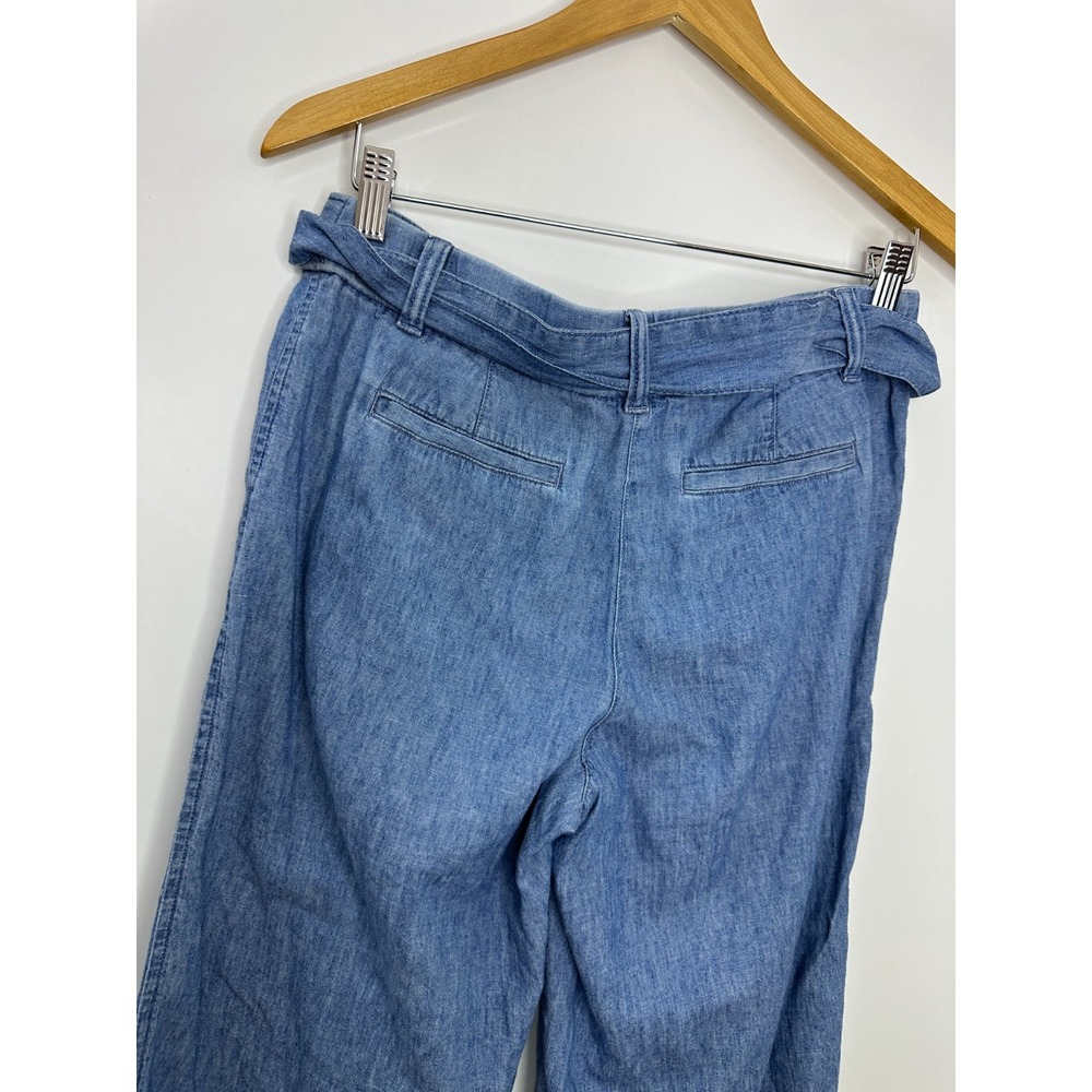 Talbots Linen Blend Chambray Tie-Waist Wide-Leg Cropped Pants Blue 2P 2 Petite - Picture 9 of 11